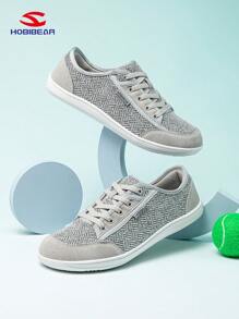 HOBIBEAR Women's Fashionable Minimalist Breathable Lace-Up Sneakers With Wide Toe Box - Light Gray - View 4