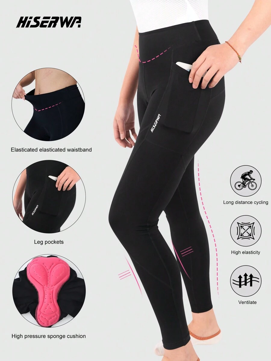 HISERWA Women's Cycling Pants With Side Pockets, Shock-Absorbing Silicone Foam Breathable Pad, High Elasticity Lifting Buttocks Design