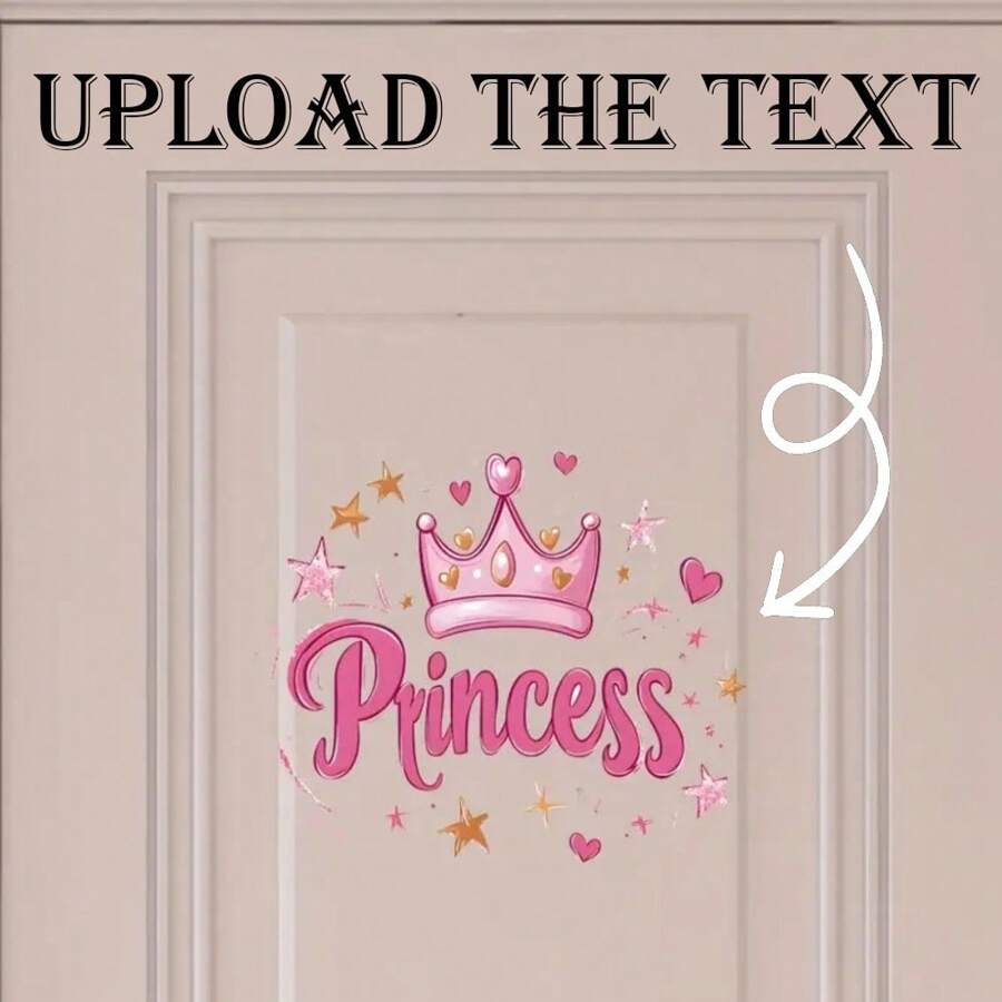 1 pieza Adhesivo de pared con nombre de princesa personalizable, arte decorativo con corona rosa con brillo, calcomanía de puerta de dibujos animados autoadhesiva, adecuada para dormitorio de niña, superficie lisa, decoración de pared de un solo uso, regalo personalizado para el hogar, regalo de cumpleaños personalizado, regalo conmemorativo personalizado