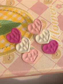 1对粉色渐变心形可爱甜美耳环，少女风 - 彩色 - 查看 2