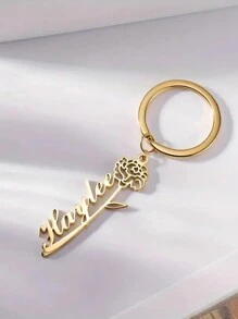 Floral Design Personalized Name Keychain - Stainless Steel, Suitable For Holiday Gifts, Single Keychain