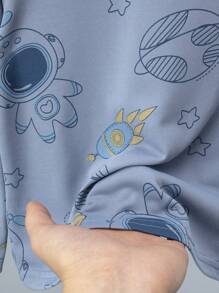 Conjunto de 4 piezas de pijama de manga larga, ligero y con estampado de astronauta de dibujos animados para niños, para primavera/verano
