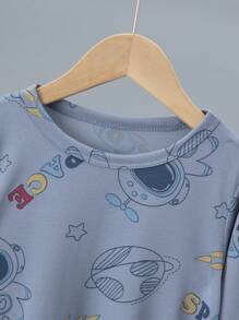 Conjunto de 4 piezas de pijama de manga larga, ligero y con estampado de astronauta de dibujos animados para niños, para primavera/verano