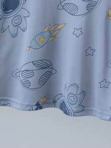 Conjunto de 4 piezas de pijama de manga larga, ligero y con estampado de astronauta de dibujos animados para niños, para primavera/verano