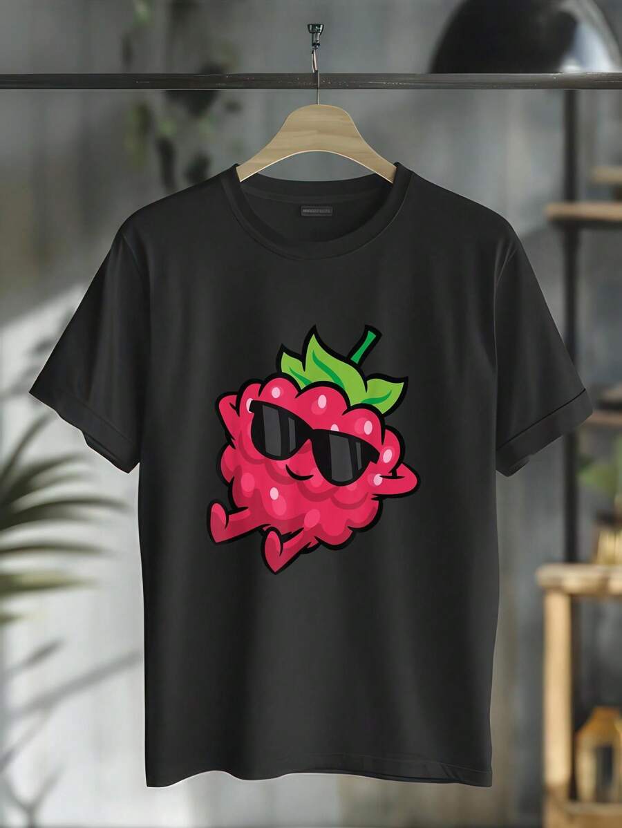 100% Cotton Casual Tshirt Cute Raspberry Fruit Relaxing Lazy Raspberry ...