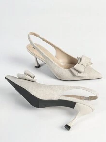 Women's Pointed Toe High Heels With Bow Decor, Ankle Strap & Peep Toe Design, Fashionable PU High Heels, New Style For Spring & Summer