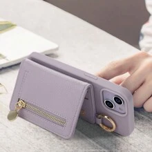 Notebook Style One Shoulder Fashion Smartphone Protective Case, Shoulder Strap, Ring Holder, Notebook Style Mirror, Women, Lightweight, PU Leather Smartphone Protective Case With Stand Function, Horizontal Stand Function, Wallet, Ring Holder, Adjustable Length, Zipper, Lightweight, Shock-Resistant