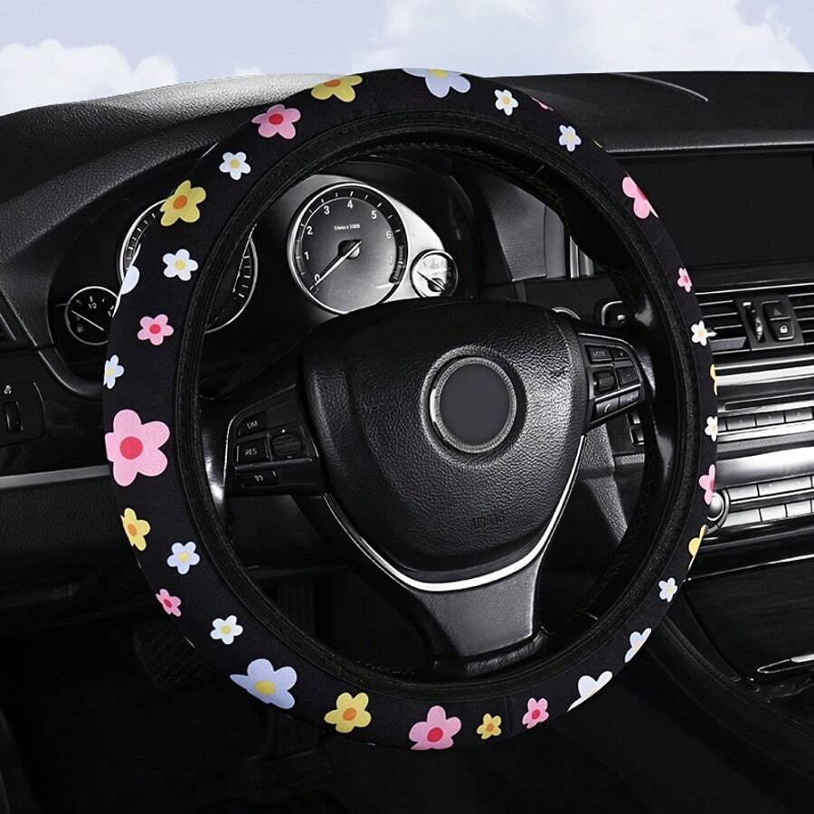 1pc Flower Petal Vacuum Packed Car Steering Wheel Cover, Non-Slip Wear-Resistant Fashionable, Easy To Clean And Breathable, No Inner Circle Portable Steering Wheel Cover, 14.5-15 Inch