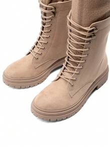 Women's Splicing Knitted MID-CALF Boots Tube Lace-Up Comfortable Party Commuter Winter Spring Christmas Elegance Boots