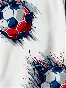 2pcs/Set Boys' Fashion 3D Soccer Print Crew Neck Casual Loose Comfortable T-Shirt And Shorts Set, Suitable For Outdoor Sports