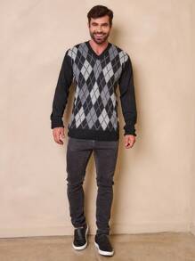 Men's Knitted Sweater V-Neck Wool Men's Cold Weather Sweater V-Neck Long Sleeve