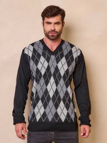 Men's Knitted Sweater V-Neck Wool Men's Cold Weather Sweater V-Neck Long Sleeve