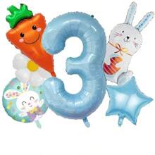 Paasballonset, Bunny Wortel Folie Ballonnen, 32 Inch Blauwe Cijfer Folie Ballon, Blauwe Thema Paasfeest Decoraties