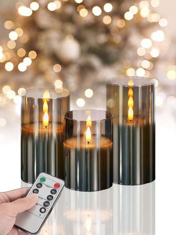 1/3 stuks set LED vlamloze kaarsen, op batterijen werkende flikkerende acryl pilaarkaarsen met afstandsbediening en timer, geschikt voor Halloween-huisdecoratie, feest, warm wit licht, kaarsenwarmer, cadeau, led-kaarsen, nep-kaarsen, huisdecoratiekaarslampjes