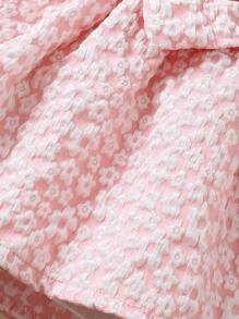 2pcs Set Baby Girl Casual Daily Simple Ditsy Floral Pattern Dress & Headscarf - Pink - View 6