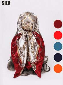 1入簡約印花90年代方形女士絲巾，適用於春秋季，可用作腰帶、包裝飾、頭帶等，波希米亞風格的頭巾、髮箍、頭帶，是裝扮造型的理想選擇 - 酒紅色 - 查看 1