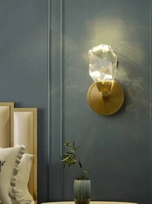 1PC Golden Crystal Wall Sconce, LED Crystal Wall Sconce For Bedroom/Living Room/Office/Coffee Shop Home Decorative Wall Sconces, Room Decorative Lighting