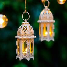 2个小型黑色摩洛哥风格烛台灯笼，迷你茶蜡烛台，带透明玻璃面板，非常适合庭院、室内/室外、活动、斋月、派对和婚礼，斋月礼物，也适合生日、毕业典礼、开斋节等场合。 - 彩色 - 查看 8