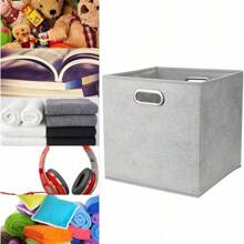 13 Inch Collapsible Storage Cubes Bins Teal Stripes Fabric Storage Boxes Foldable Cube Inserts Storage Grey Printed Folding Cloth Storage Baskets Drawer Organizer - Gray-white Dots - View 3
