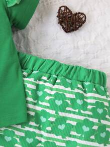 Girls St.Patrick's Day Letter Print T-Shirt Top And Pants Children Summer Outfit