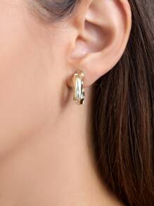 1 Pair Fashionable Elegant Rhinestone Clip-On Earrings, Hoop Design With High Quality Looks, For Daily Wear & Holidays - No Piercing Ear Clips - View 5