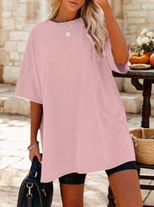 HIGHFINE Women's Short Sleeve Classic Crew Neck Summer Casual T-Shirt - Pink - View 1