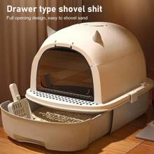 Large Cat Litter Box Cat Pan Drawer Anti-Splashing Cat Potty Tray Self Cleaning - Grey - View 4