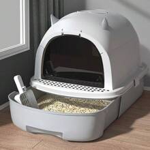 Large Cat Litter Box Cat Pan Drawer Anti-Splashing Cat Potty Tray Self Cleaning - Grey - View 9