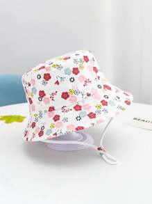 1pc Girls Cartoon Flower Print Cute Sun Protective Bucket Hat For Outdoor, Spring/Summer - Small Flower - View 9