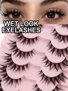 7 Pairs Cartoon Eyelashes Wet Look Natural Look Makeup Manga Lashes Anime False Eyelashes Natural Look Fake Lashes Wet Wispy Eyelashes Extension Makeup Tool Soft Faux Mink Lashes Fashion Thick Extension Set Strip Lashes, Lashes, Eyelashes, Fake Lashes - Cat Eye Lashes - View 2