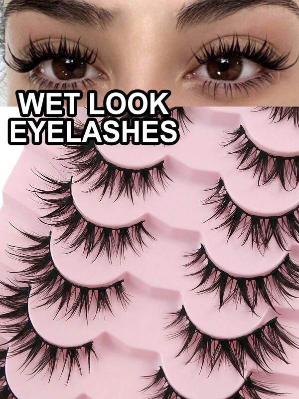 7 Pairs Cartoon Eyelashes Wet Look Natural Look Makeup Manga Lashes Anime False Eyelashes Natural Look Fake Lashes Wet Wispy Eyelashes Extension Makeup Tool Soft Faux Mink Lashes Fashion Thick Extension Set Strip Lashes, Lashes, Eyelashes, Fake Lashes