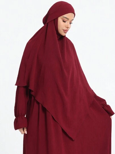 1pc Women Hijab Elegant Solid Color Pleated Headscarf, Versatile Fashion Headscarves For Abaya For Dress
