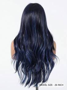 Multicolor Synthetic Wig With Bangs Black Mix Blue Long Natural Curly Wig For Women Daily Party Cosplay Wigs For Girls