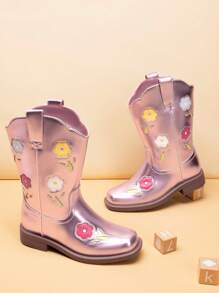 Girls Cowgirl Boots Kids Mid Calf Western Boots Riding Shoes For Toddler/Little Kid/Big Kid - 粉色 - 查看 1