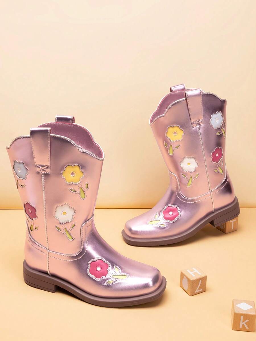 Girls Cowgirl Boots Kids Mid Calf Western Boots Riding Shoes For Toddler/Little Kid/Big Kid - 粉色 - 查看 1