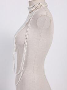 1 pezzo Collana lunga di perle di stile francese, lussuosa e sexy, Collana multi-strato a forma di V per il collo e la clavicola, collana da indossare con il maglione