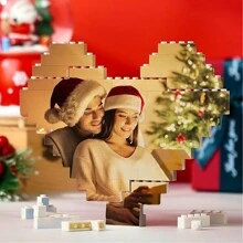 定制积木个性化照片块拼图心形和横向双面 DIY 礼物，适合有意义的节日、情人节、感恩节、父亲节和母亲节 - 彩色 - 查看 2