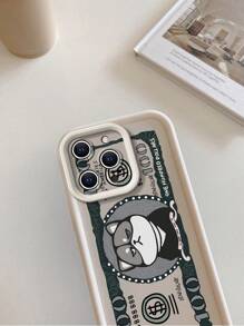 1pc Cute Husky & Dollar Bill Pattern Shockproof Sand Grip Phone Case Compatible With Apple///Redmi/Infinix/Vivo, Thick - Beige - View 7