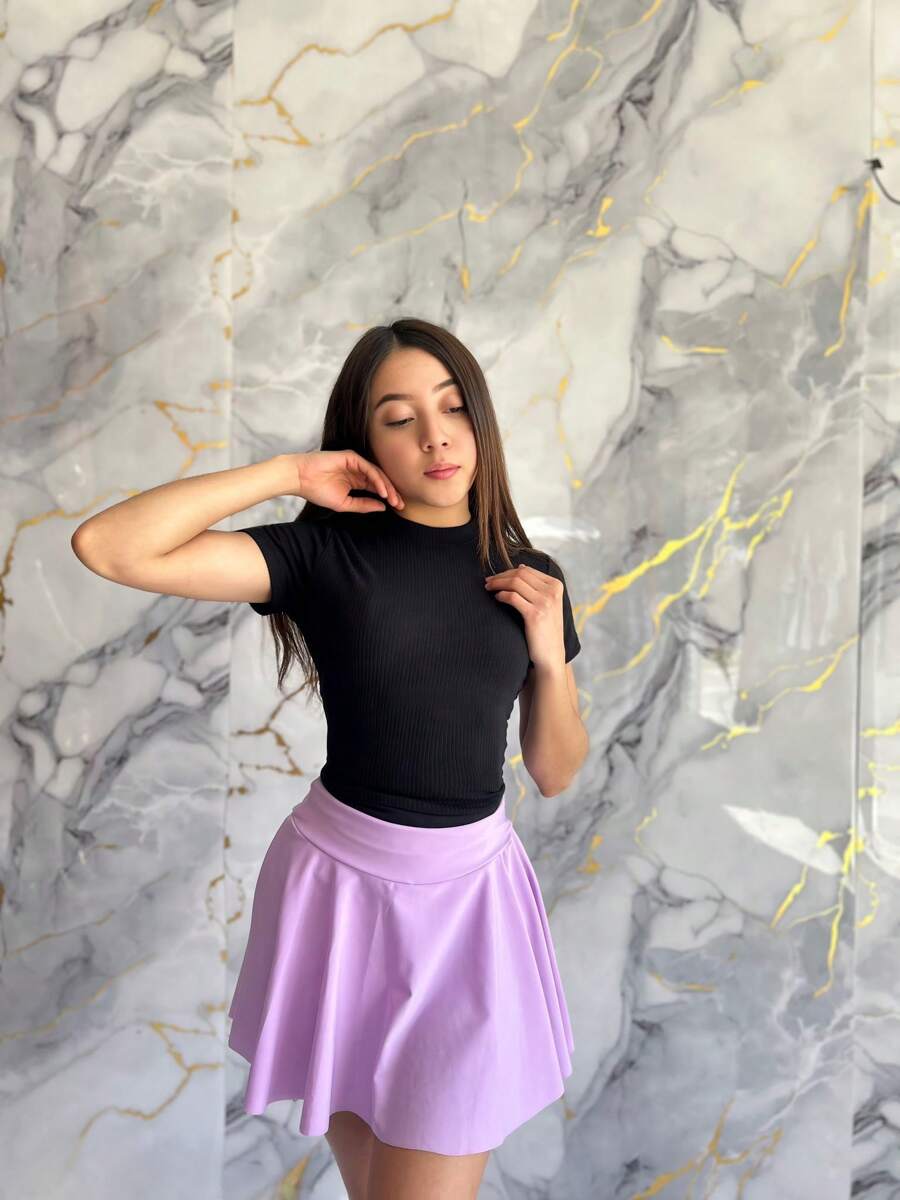 SHORT FALDA DE MUJER DEPORTIVA O CASUAL, 2 EN 1, LIGERA CON BANDA DE CINTURA ANCHA - Lila Púrpura - Ver 1