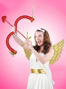 1/2 件丘比特服装套装，包括翅膀和弓箭，红色/金色，角色扮演配件，情人节摄影道具