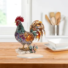 Adornos de gallo de cristal 2D de acrílico plano para mesa, oficina, TV, escritorio, hogar, festivales y fiestas. - Multicolor - Ver 4