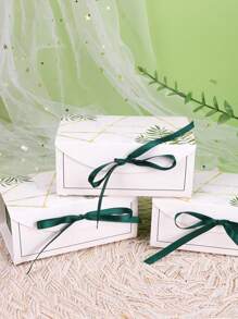 10/5Pcs Leaf Print Gift Box With Ribbon, Paper Candy Box- Versatile For Candy, Chocolates & Gifts - Perfect For Bridal Showers, Birthdays & Parties Gift Packaging Box - Multicolor - View 1