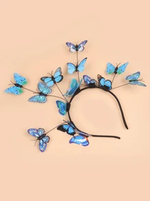 1个塑料蝴蝶发箍发饰，女士帝王蝶茶会头饰，服装（蝴蝶图案随机），万圣节 - 藍色 - 查看 5