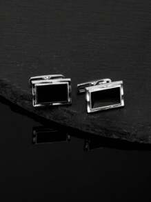 1pair Classic Black Dripping Oil Rectangle Cufflinks For Men - Black - View 2