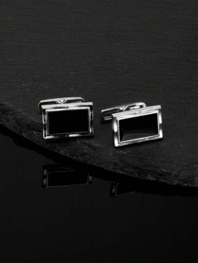 1pair Classic Black Dripping Oil Rectangle Cufflinks For Men