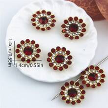 14MM Sunflower Hand Sewn Rhinestone 50Pcs/Pack Shiny Handmade Glass Sewing Crystal Sewing On Decorative Beads Flat Back Gold Base With Holes Gem DIY Accessories Needle And Thread Materials Sew On Stones Strass Beads Used For Decorating Clothes, Dress, Bags, Shoes, Brooches , Earrings, Handicrafts - Red - View 2
