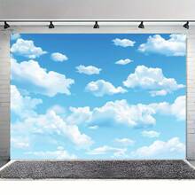 Multipurpose Blue Sky & White Cloud Backdrop - Polyester Fabric - Perfect For Party, Photography Props And Outdoor Decoration - 1pc - View 4