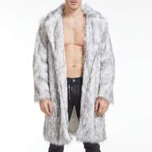 Men's Faux Fox Fur Coat Turn-Down Collar Long Winter Jacket