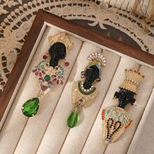 1pc Fashion Crystal Tassel Black Chief Lady Brooch, Suitable For Women's Daily Wear