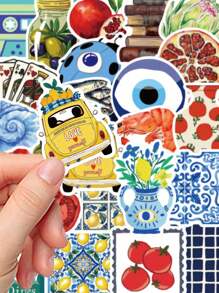 50 Piezas Etiquetas adhesivas de tomate mediterráneo para decorar regalos, álbumes de recortes, portátiles, botellas de agua, teléfonos, guitarras, a prueba de agua - Multicolor - Ver 4